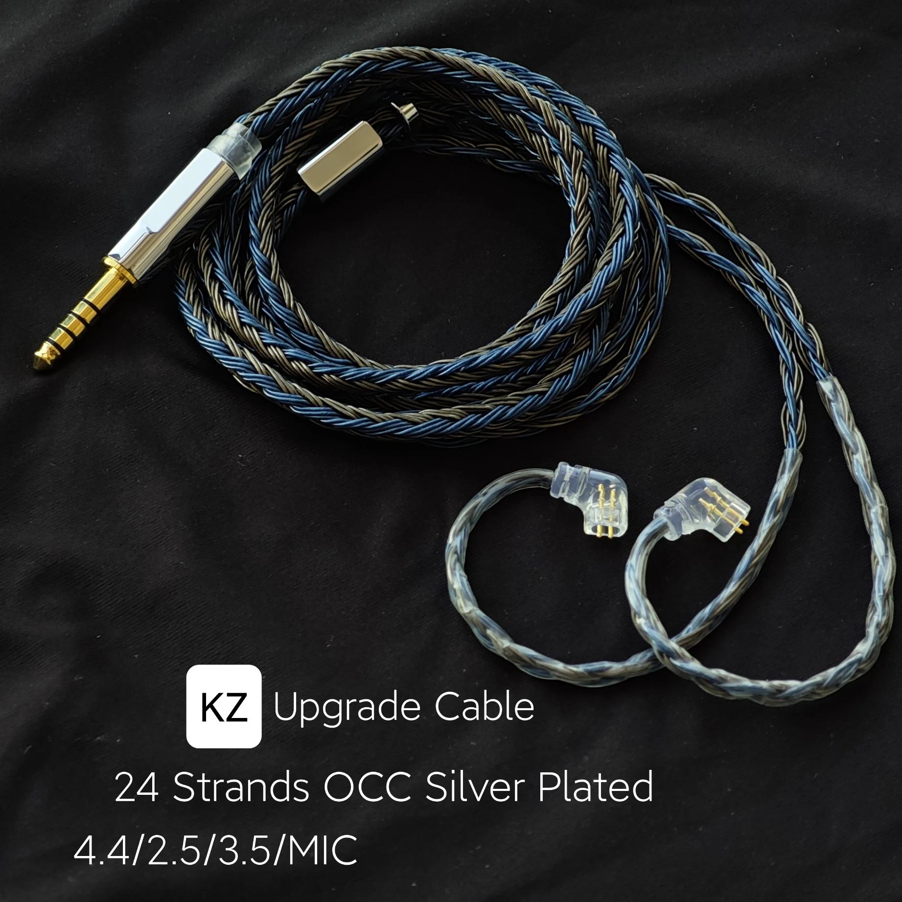 KZ ZS10 Pro X AS16Pro AST24 PRO ZAS Upgrade cable 4.4mm balance cable 3.5mm with mic OCC Silver Plated Earphones 24 strands