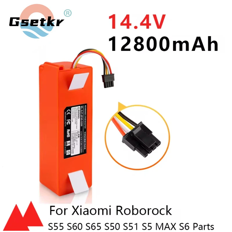 Bateria de substituição para aspirador de pó robótico, para xiaomi roborock s55 s60 s65 s50 s51 s5 max s6 peças 14.4v 12800mah