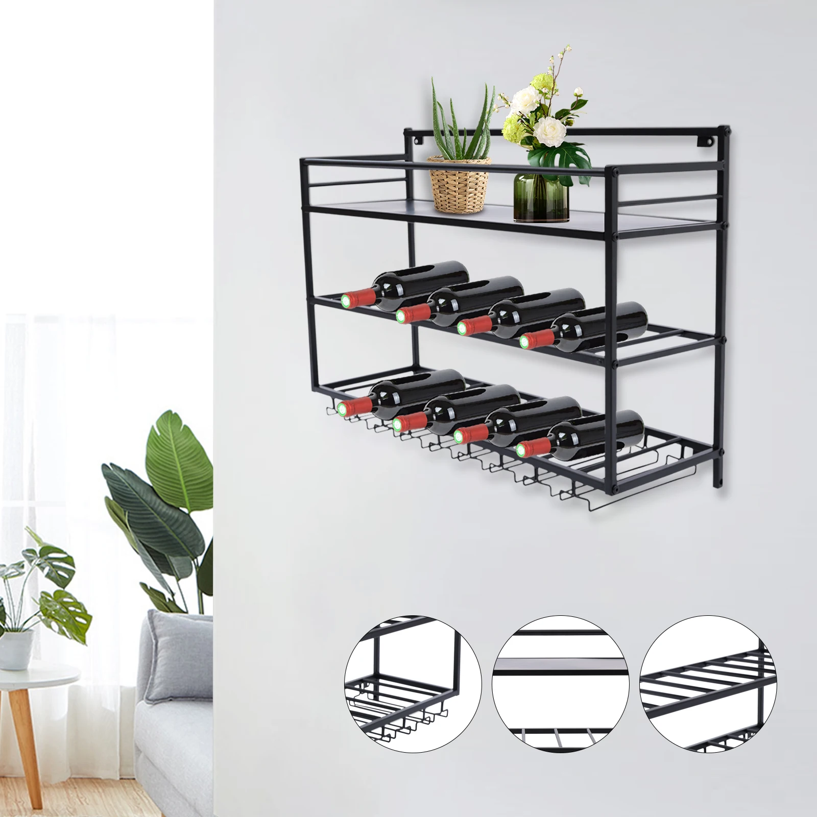 

Industrial Wine Racks Hanging Wine Holder Wall Mounted Kitchen Wine Cellar Rustic Metal Wine Accessories Wall Shelf