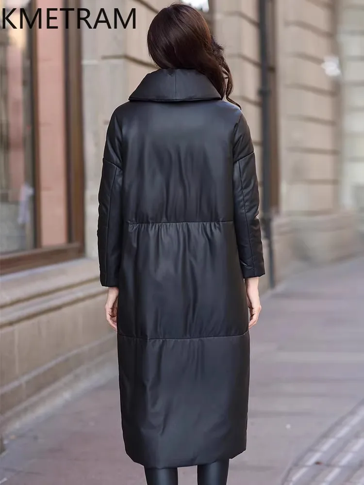 سترة KMETRAM من جلد الغنم الطبيعي الأصلي ملابس خارجية سوداء أنيقة لشتاء 2025 ملابس علوية طويلة للسيدات ملابس نسائية #2