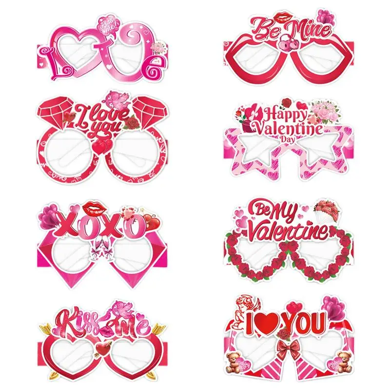 Cute Valentine Glasses 8 Pieces Bright Colors Women's Sunglasses Comfortable Heart Sunglasses Parties Favors For Valentine's Day