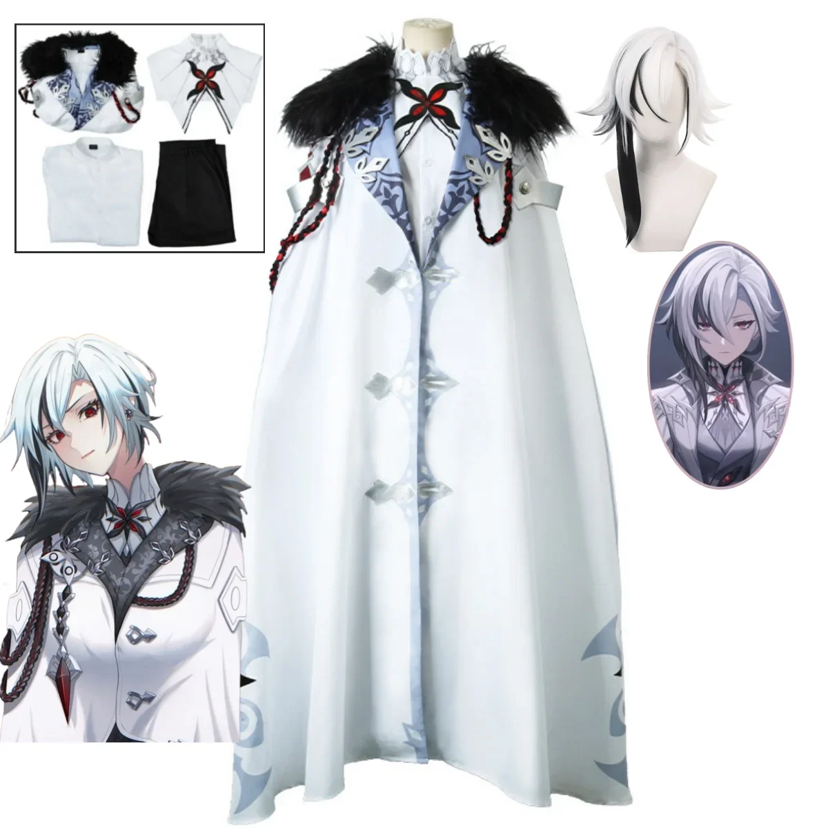 

Game Anime Genshin Impact Arlecchino Cosplay Costume Cloak Uniform Set Halloween Carnival Carnival Carnival Performance Costume