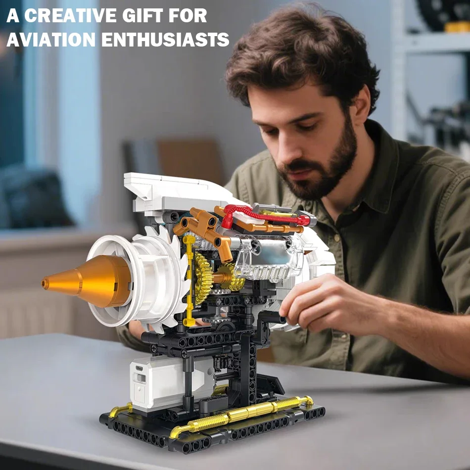 3056 Двигатель самолета, 650 шт., набор моделей строительных блоков, технические MOC с электроприводом, развивающие игрушки, детские рождественские подарки