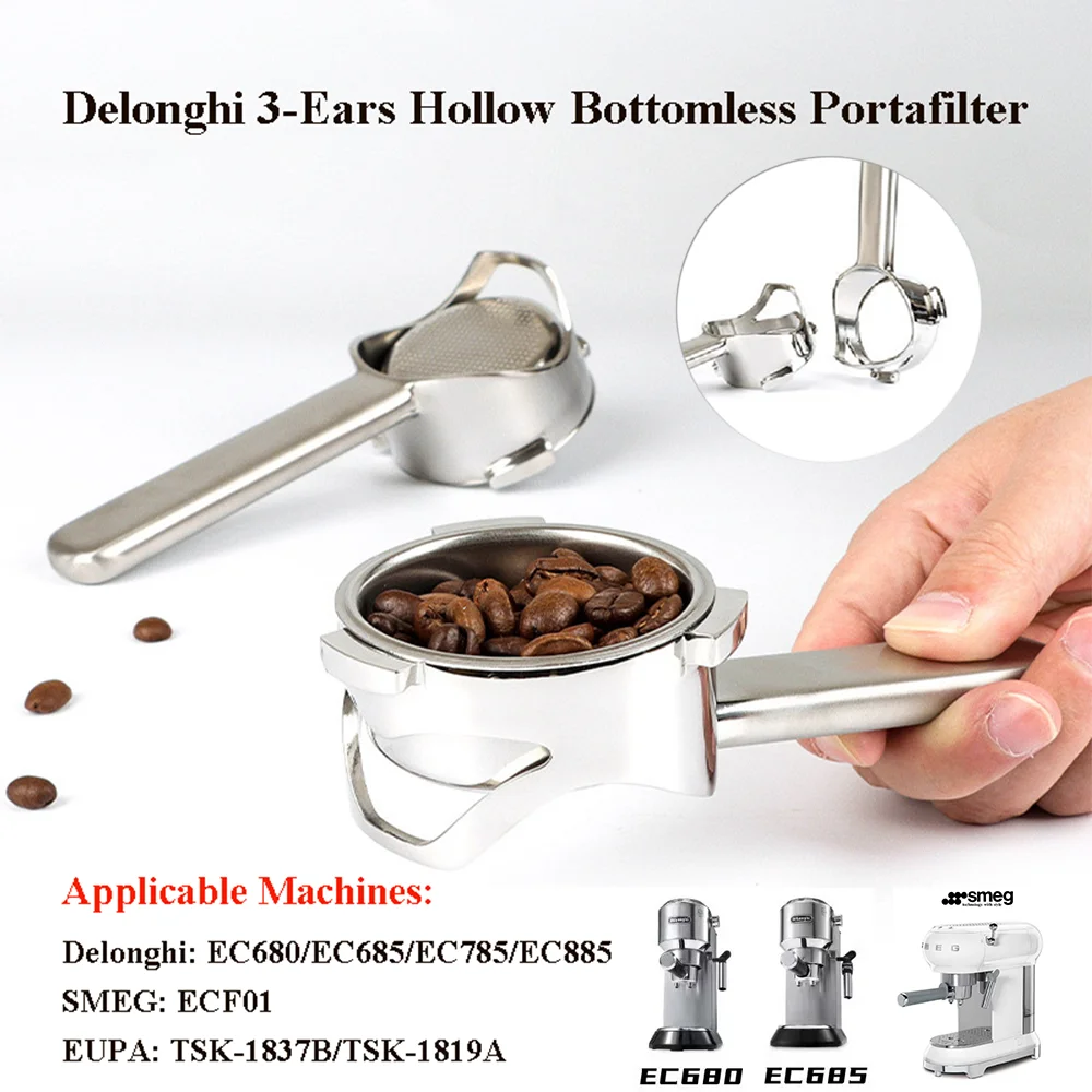 

51mm 3-ear Naked Coffee Portafilter For Delonghi EC680/EC685 Stainless Steel Hollow Bottomless Coffee Handle Coffee Accessories