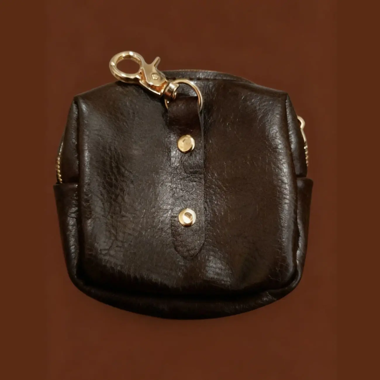 2027 WERLLANDS PU Leather Dual Coffee Brown Solid Coin Purse Unisex Compact Multi-function Mini Card Earphone Storage Pouch