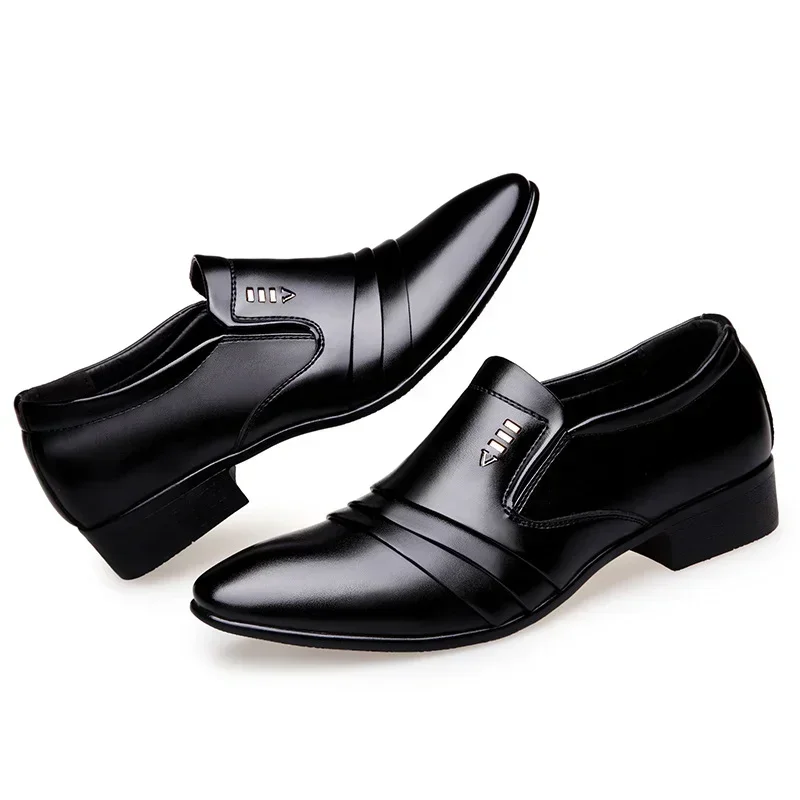 Mens Dress Shoes PU Leather Fashion Men Business Dress Loafers Pointy Black Shoes Oxford Breathable Pointed Formal Wedding Shoes