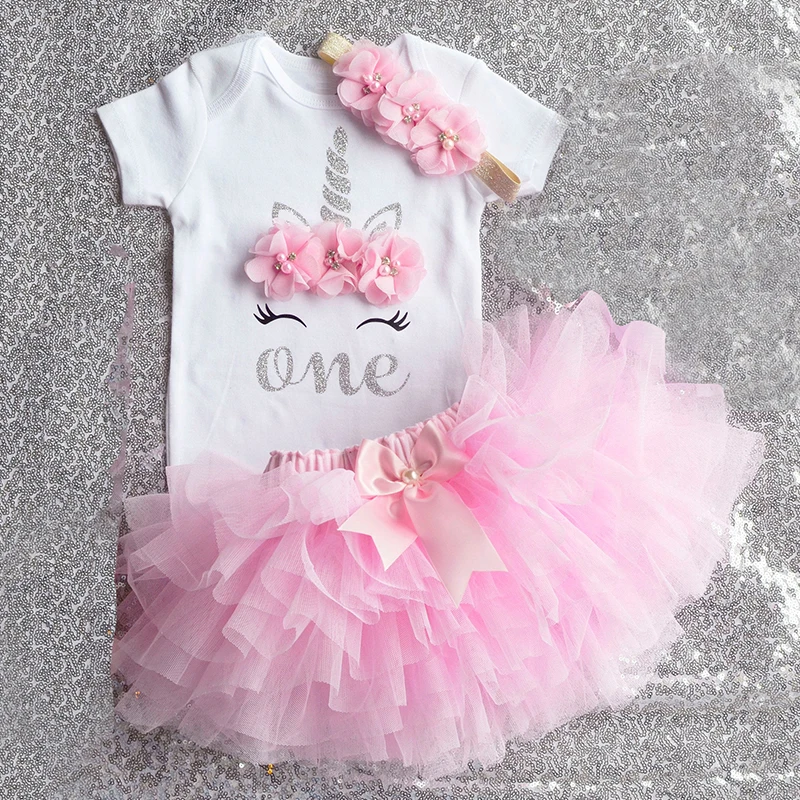 It\'s My 1st Birthday Baby Girls Rainbow Unicorn Outfit Cake Smash Outfit Birthday Party Shirt Tutu + Baby Bodysuits Dress Set