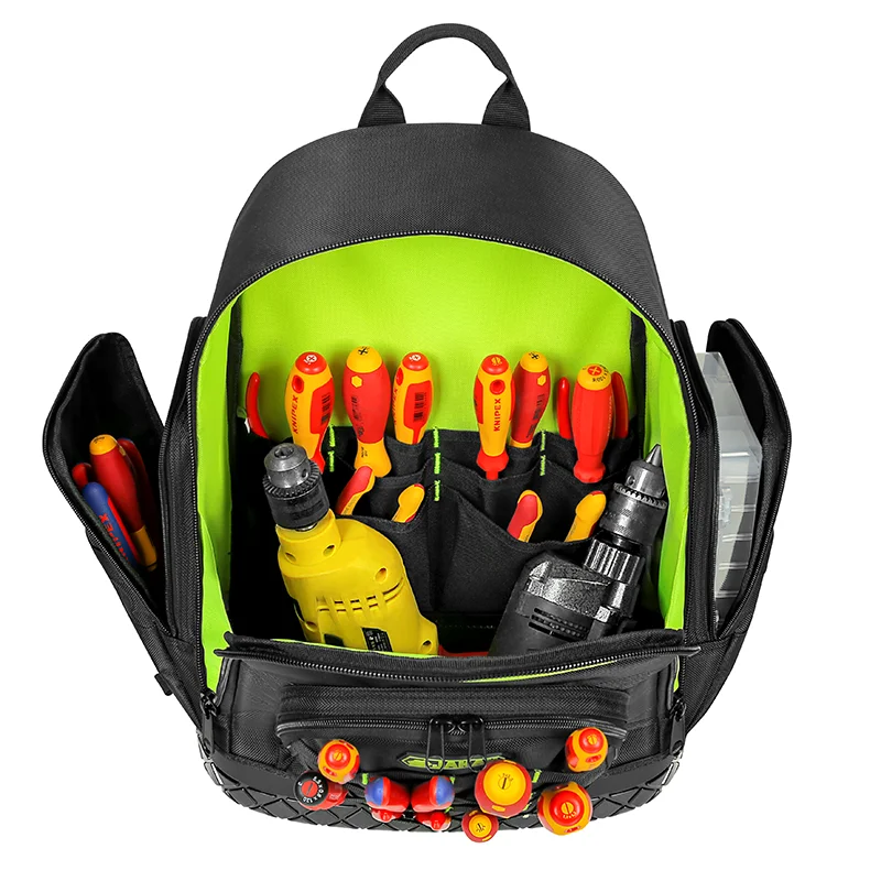 Zaino per attrezzi Jakah con tasche interne in plastica, grande tasca trasparente con cerniera, organizer per attrezzi per attrezzi da elettricista HL096