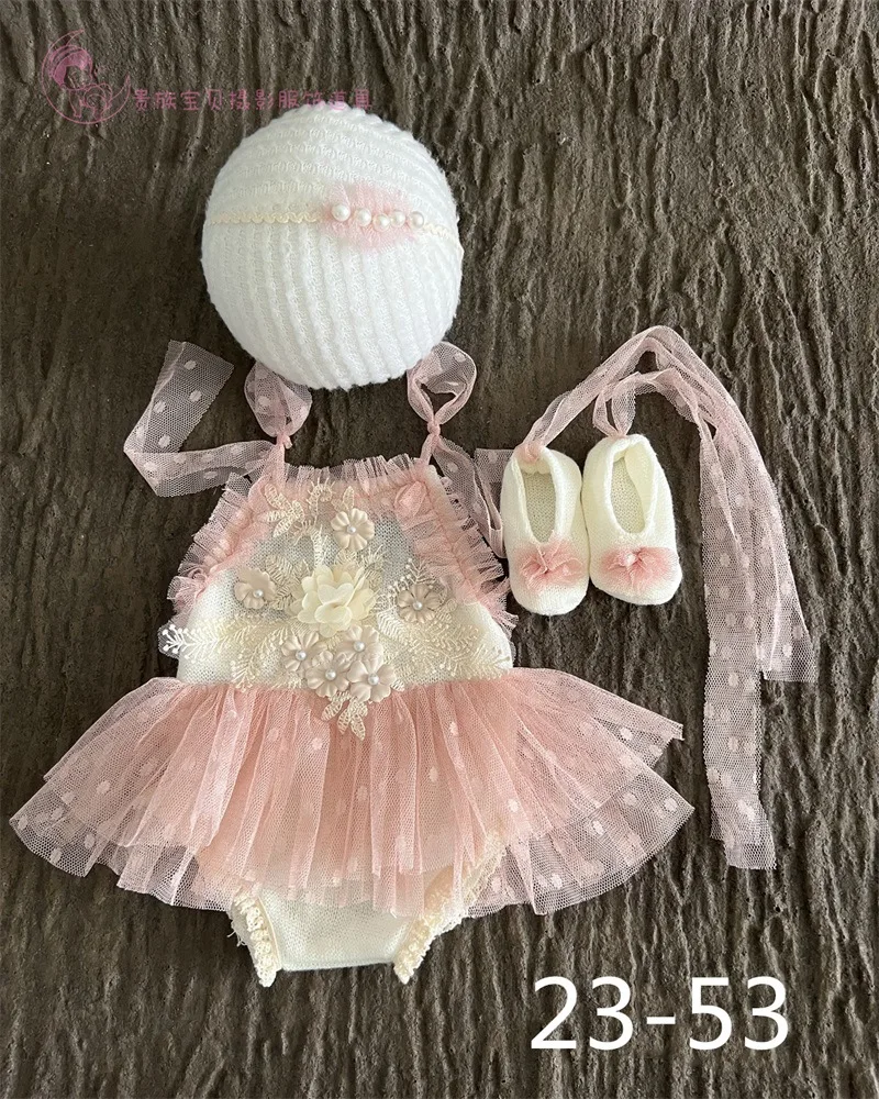 0-1Month Newborn Photography Props Baby Hat Headband Lace Romper Bodysuits Outfit Baby Girl Dress  Costume Photography Clothing