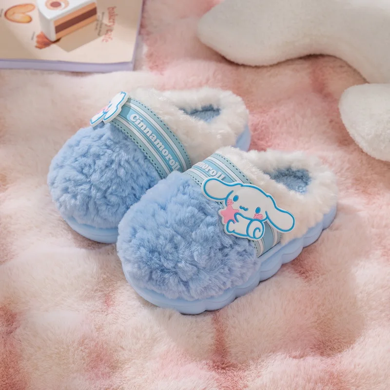 Adorável desenho animado sanrioed inverno quente chinelos de algodão de pelúcia hellokittyed minha melodia cinnamoroll chinelos antiderrapantes para casa interna