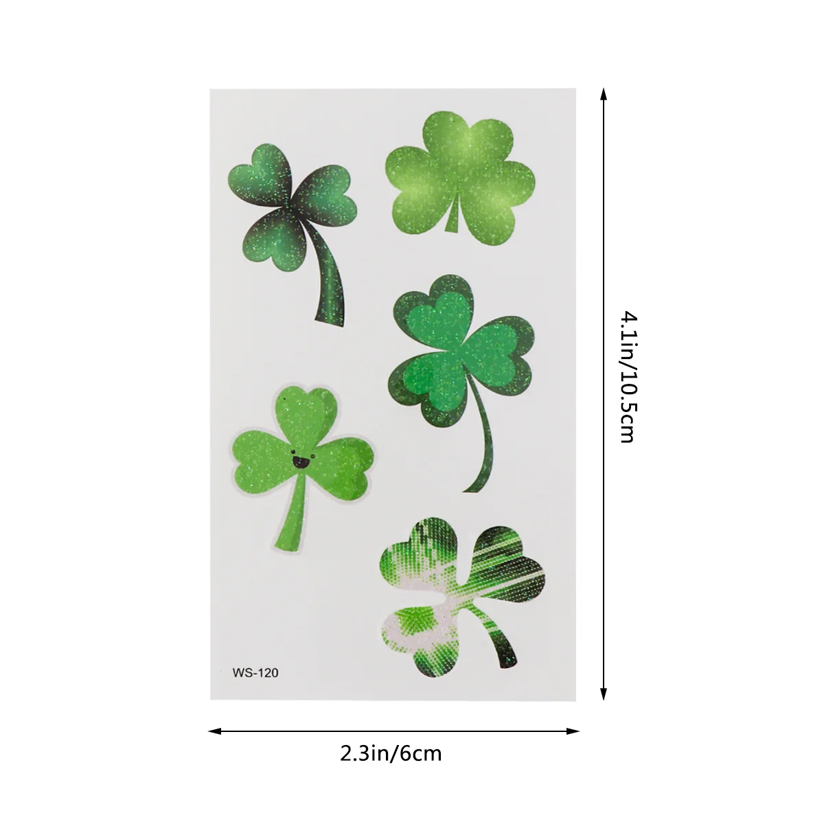 10 Blatt St. Patrick's Day Aufkleber Glitzer Vierblättriger temporärer Körper Umweltfreundliche Aufkleber (WS-12