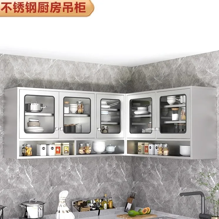 #Custom stainless steel kitchen wall cabinets, cupboards, wall-mounted dining room seasoning storage cabinets, hotel plates