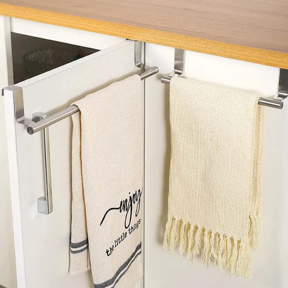 Cabinet door back type stainless steel single pole towel rack without punching cloth hanging rack telescopic towel rack