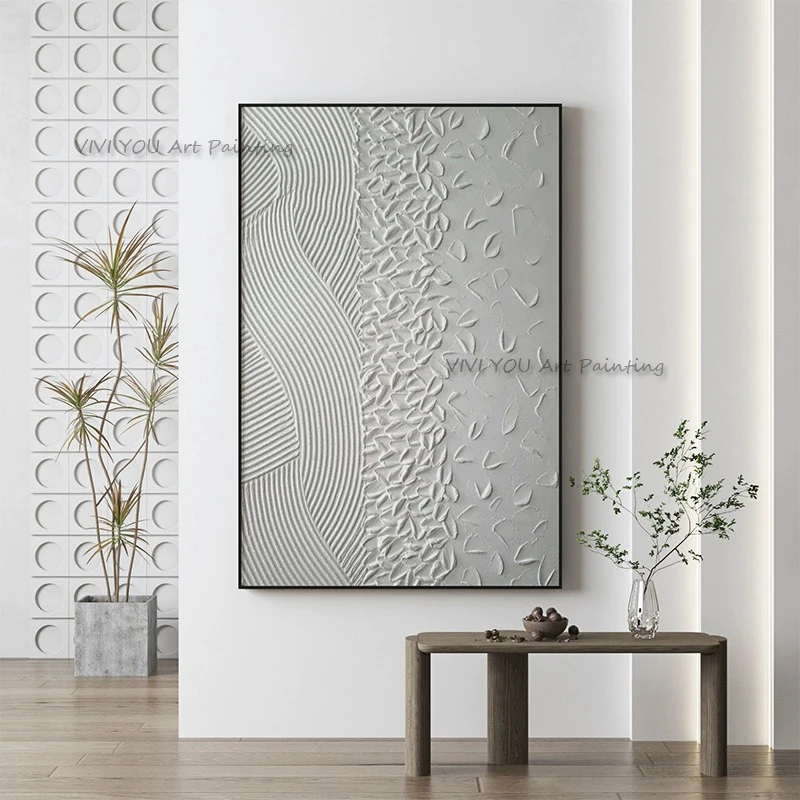 Neutral 3D Textured Oil Painting Hand Painted Wave Abstract Vertical Canvas Wall Art For Living Room Decor