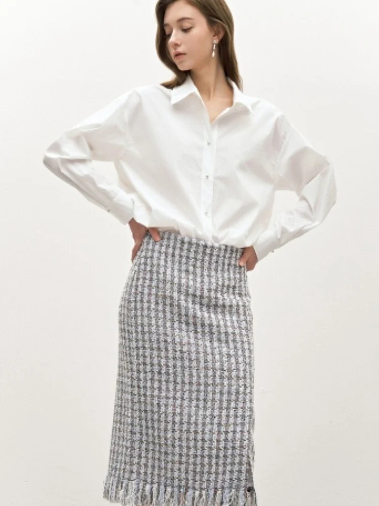 

Повседневная свободная рубашка с длинным рукавом в корейском стиле, простая, на каждый день, с воротником, стройнящая фигуру, для офиса, женская хлопковая деловая рубашка