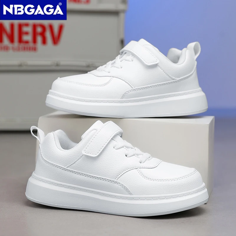 New Fashion Black Children Shoes Pu Leather Kids Casual Sneakers School Running Shoes for Boy Girls White Tennis