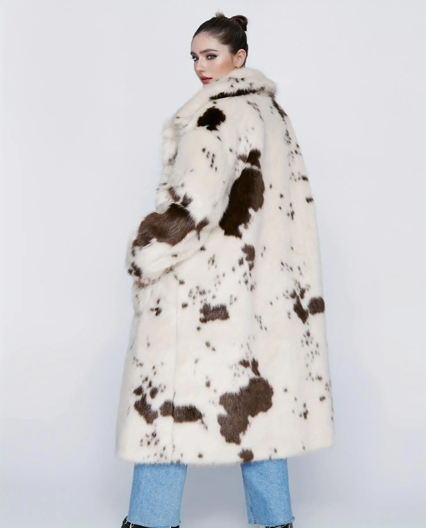 Plus-size Women's Artificial Fur Coat, Fashionable, Trendy, Comfortable And Casual. Long Cow Lapel Fox Fur Coat For Women