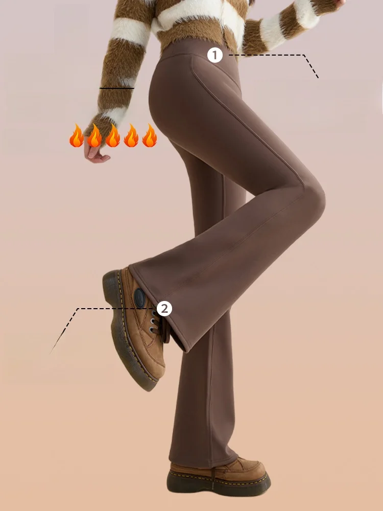 

High Waist Fce Lined Wide Leg ark Bite Yoga Pants Thiened Autumn Winter Women's Trousers Lengthened plus Size Belly Co...