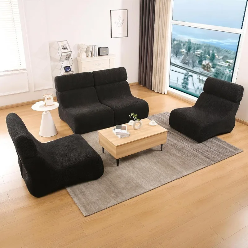 أريكة سحابة معيارية لغرف المعيشة الصغيرة – مقعد Loveseat مستلق مخملي ناعم على شكل حرف L مع عثماني #4