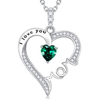 Huitan Mother's Day Women Necklace Love Green Cubic Zirconia Letter \
