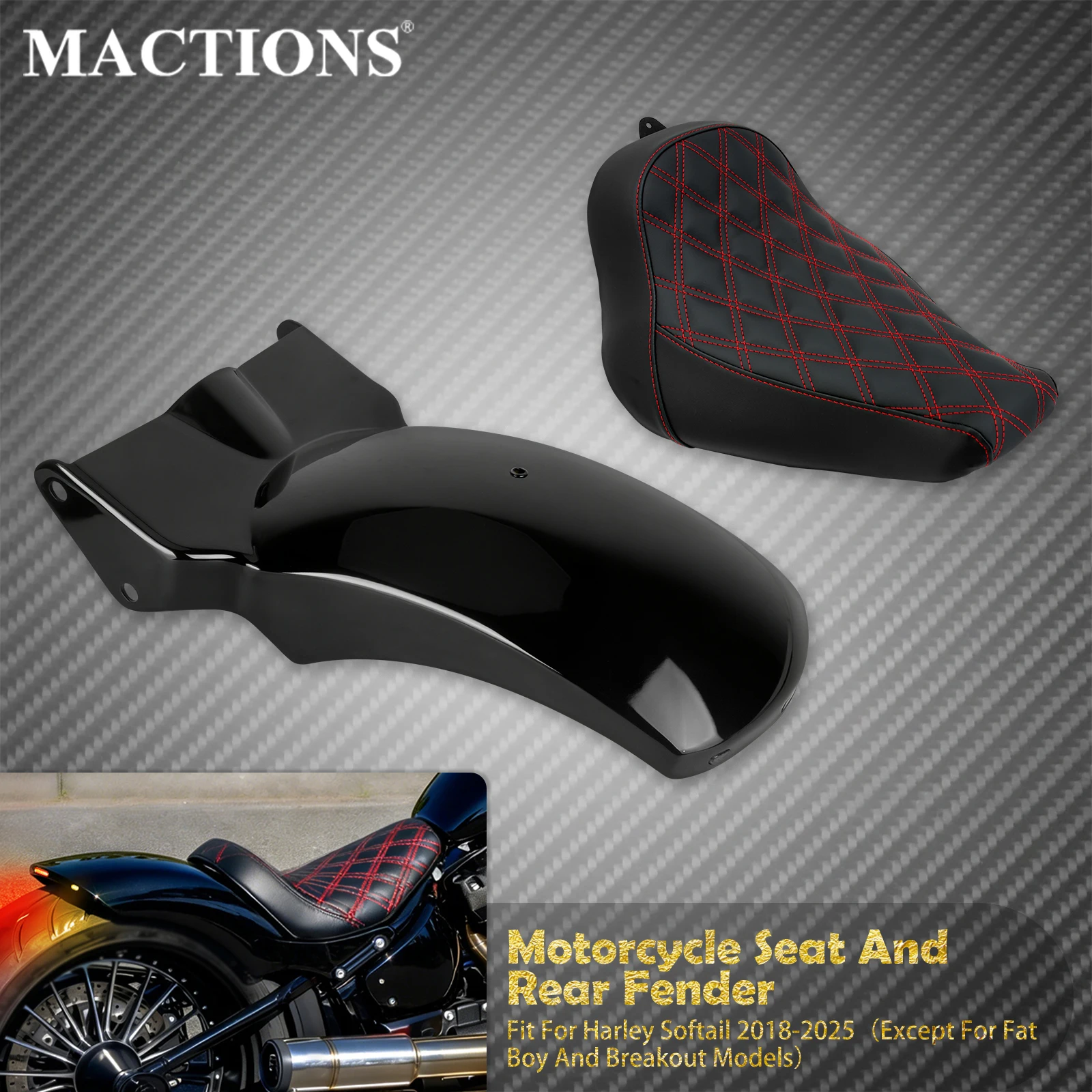 Motorcycle Driver Solo Seat Rear Fender With LED Brake Turn Signal Light For Harley Softail Slim Deluxe Standard FXBB FLSB 18-25