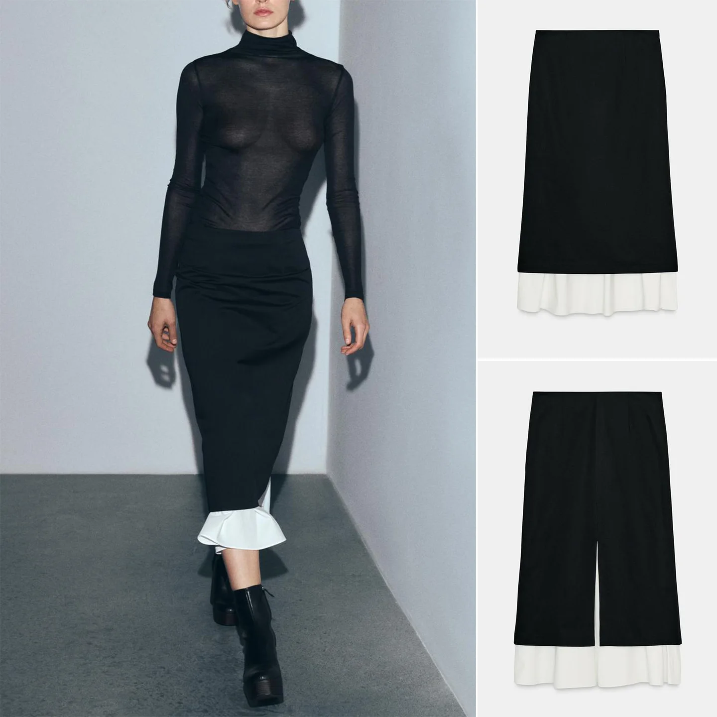 

mat Winter New Women's Skirt A-Line Hem Layered mid Waist Color Blo f Skirt Polyester Fiber Ci Commute