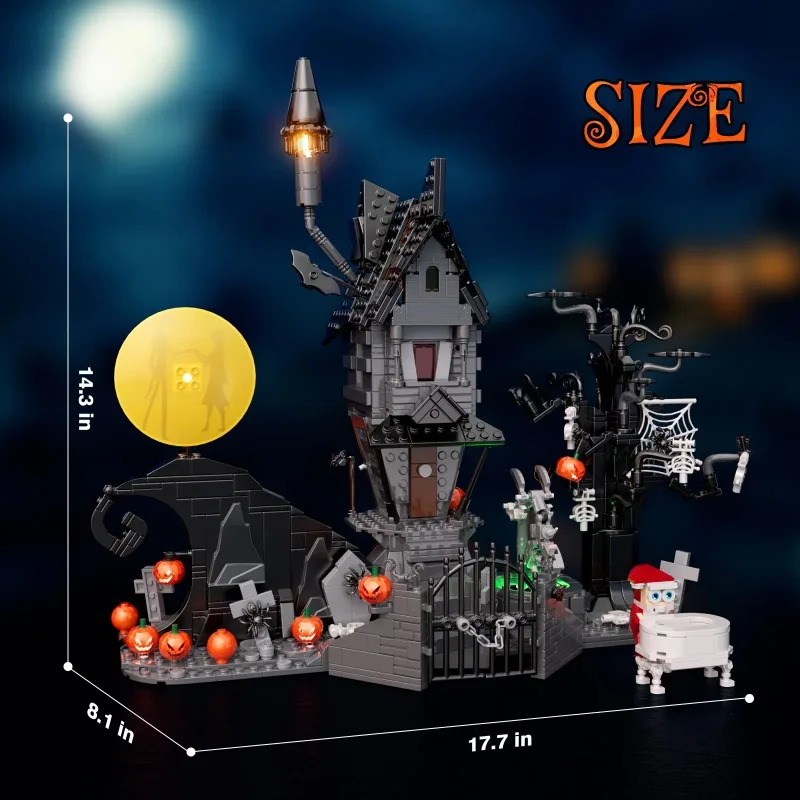 NEW Nightmares Before Christmas Haunted House Building Blocks Set Ideas Pumpkin Ghost Skeleton Hut Halloween Gifts（957PCS)