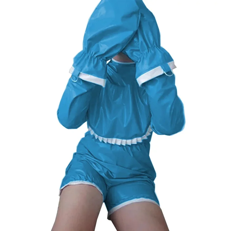 Adult Baby ABDL Shiny PVC Romper Zipper Back Glossy Leather Bodysuit Sissy Abdl Onesie Suit & Gloves Bib Sweet Big Size Teddy