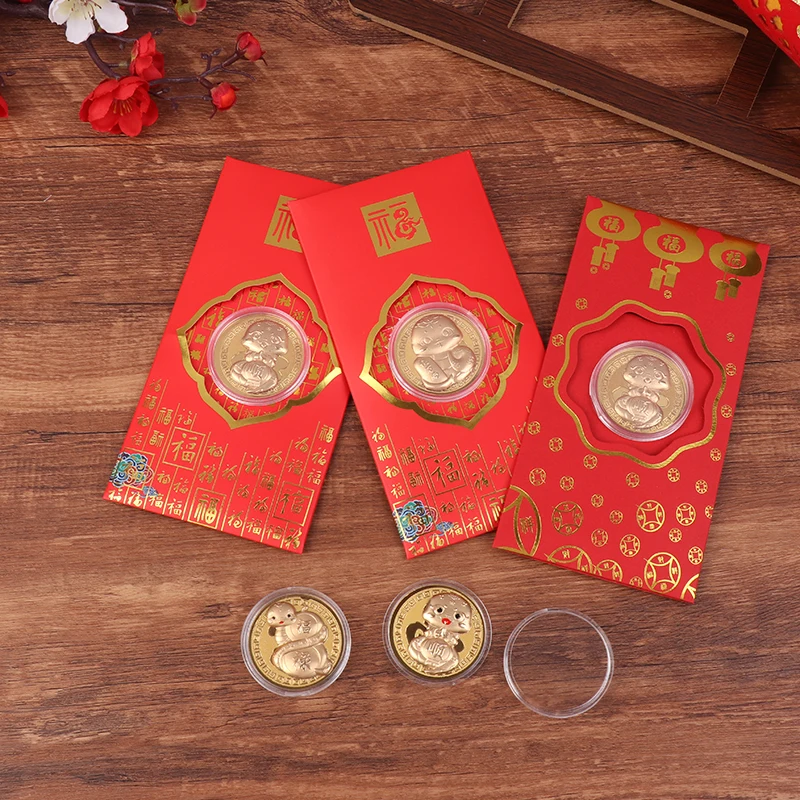 20 Pack Coins Red Money Envelopes Set 2025 Souvenir Commemorative Coins Chinese Gold Snake Year Chinese Hong Bao Festival Gift