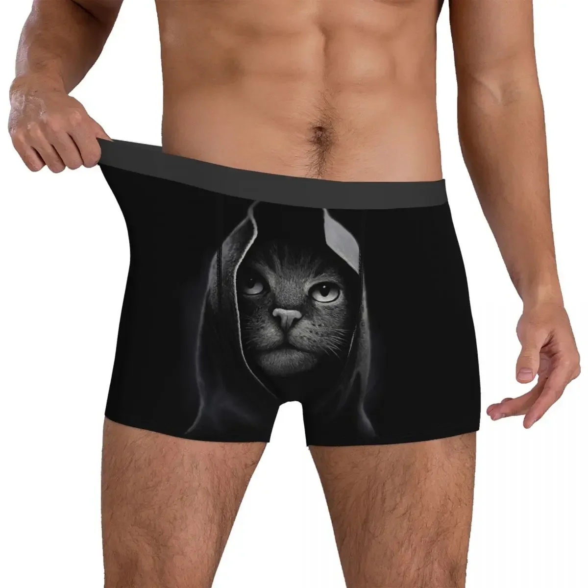 Cat Portrait Respirável Cuecas, Roupa Interior Masculina Engraçada, Shorts Estampados, Cuecas Boxer