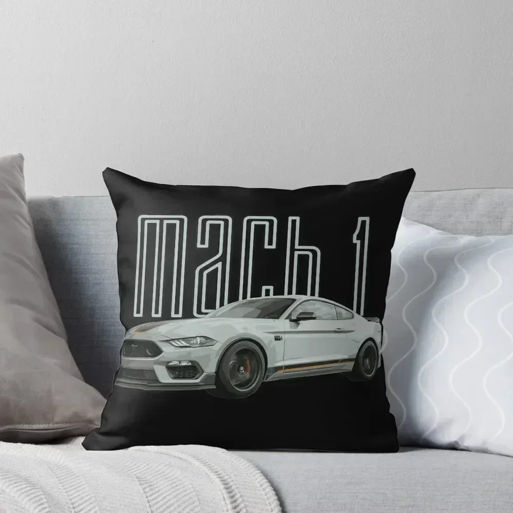 MACH 1 Mustang GT 5.0L V8 Performance Car Fighter Jet Gray Throw Pillow christmas pillow case pillow cover christmas