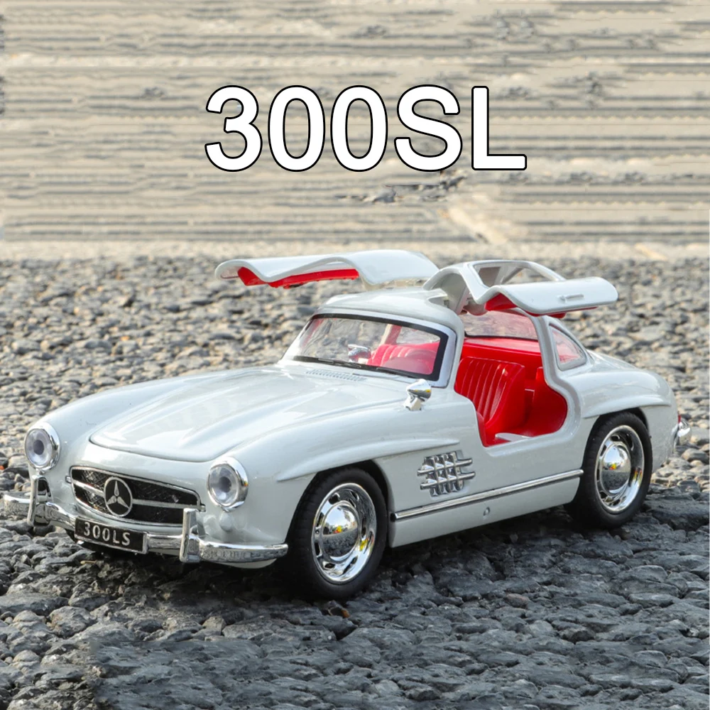 Scala 1:32 Benz 300SL Giocattoli Auto Modelli pressofusi in lega con suono leggero Tirare indietro Veicolo in miniatura Bambini Regali per bambini