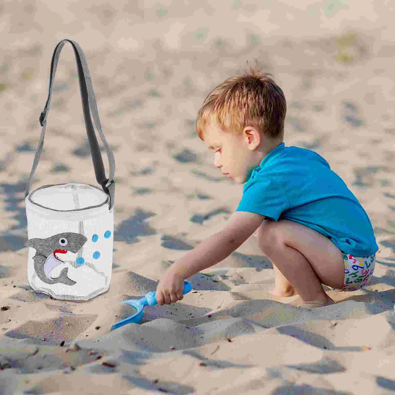 Saco de brinquedo dobrável sacos de praia grande capacidade crianças bolsa zíper concha malha criança