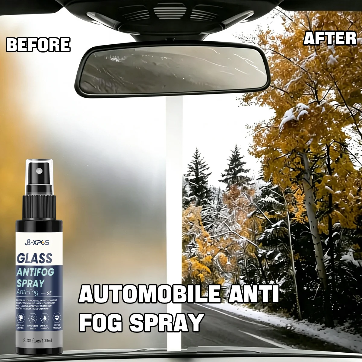 Car Glass Anti‑Fog Spray, Prevent Fogging On Windshield And Windows, Keep Clear Sight In Cold Humid Weather YT0305
