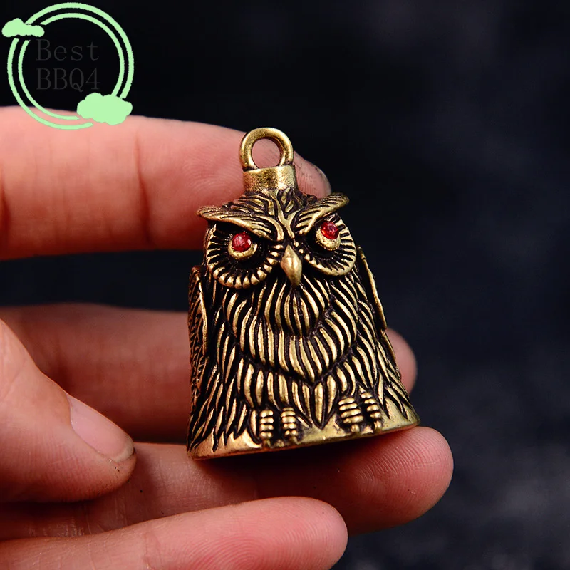 (BBQ4)Vintage Owl Bell Keychain Brass Bell Car Key Chain Pendant Small Pendant Men And Women Gift Feng Shui Bronze Bell