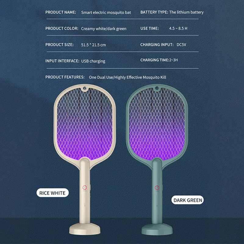Efficient Electric Shock Mosquito Swatter Mosquito Killer Lamp Intelligent Household USB Recharg eable Bug Zapper Mosquito Trap