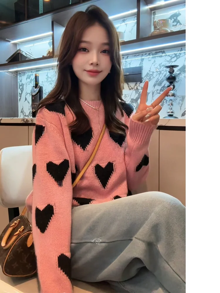 

Loose Women's Knitted Sweater Sweet Sle round Ne Long Sve Thiened Autumn Winter Outerwear Casual Comfortable Innerwear