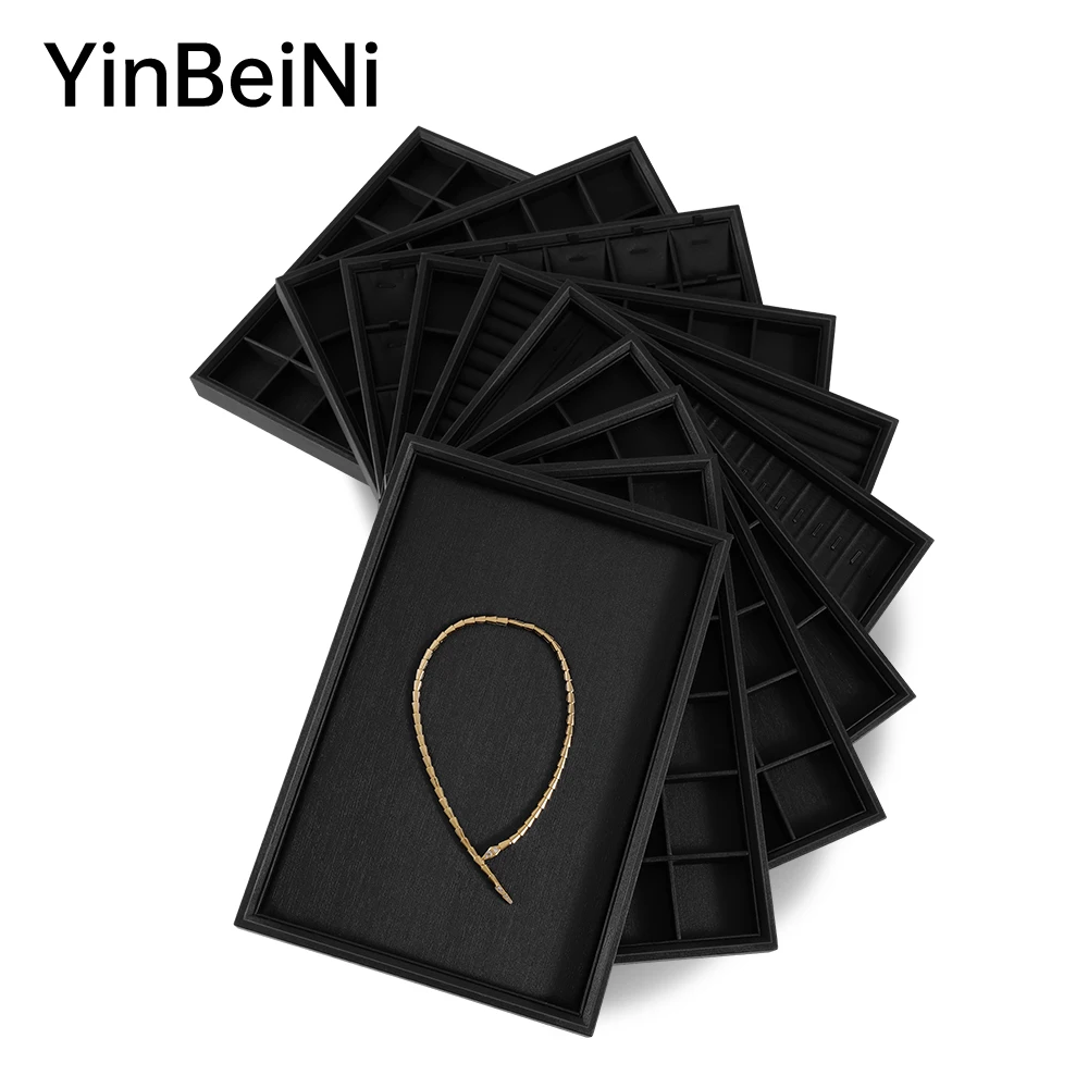 

YinBeiNi Black PU Leather Pendant Display Organizer Jewelry Tray Pallet for Storage Case Showcase