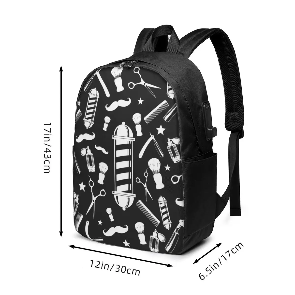 Barber Equipment Element Pattern Backpack Travel Notebook Bag Computer College Student School Bag Laptop Shoulder Bags Men Women