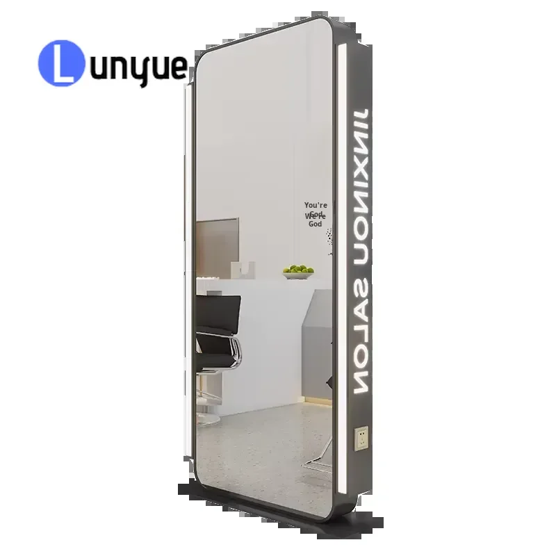 Modern LED Lit Barber Mirror Station Durable Furniture for Hair Beauty Styling Barbershop Professional Makeup Vanity