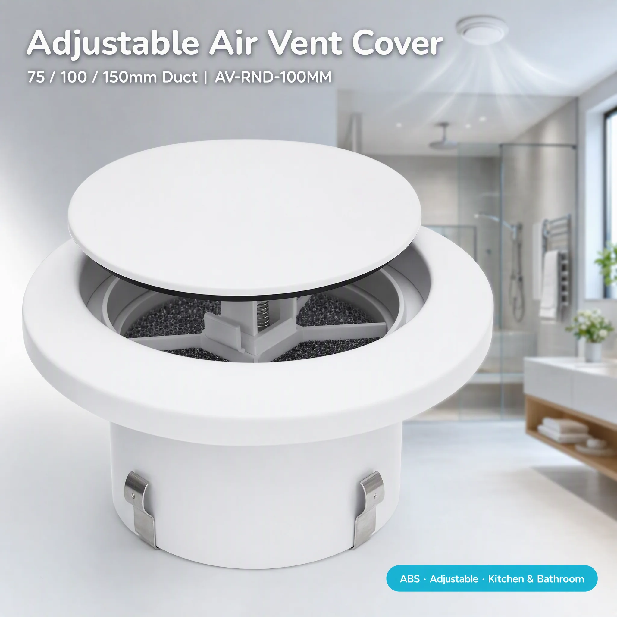 Adjustable ABS Air Vent Duct Cover Round Diffuser Grille For Kitchen Bathroom For Exhaust Fan Outlet 75mm 100mm 150mm White