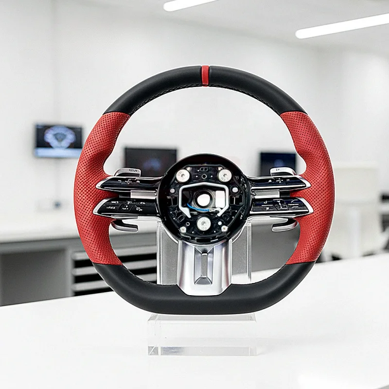 

For Mercedes-Benz AMG Upgrade Customized W223 W247 W253 W204 GLA GLB GLC GLK GLE Red Perforation Red Mark Leather Steering Wheel