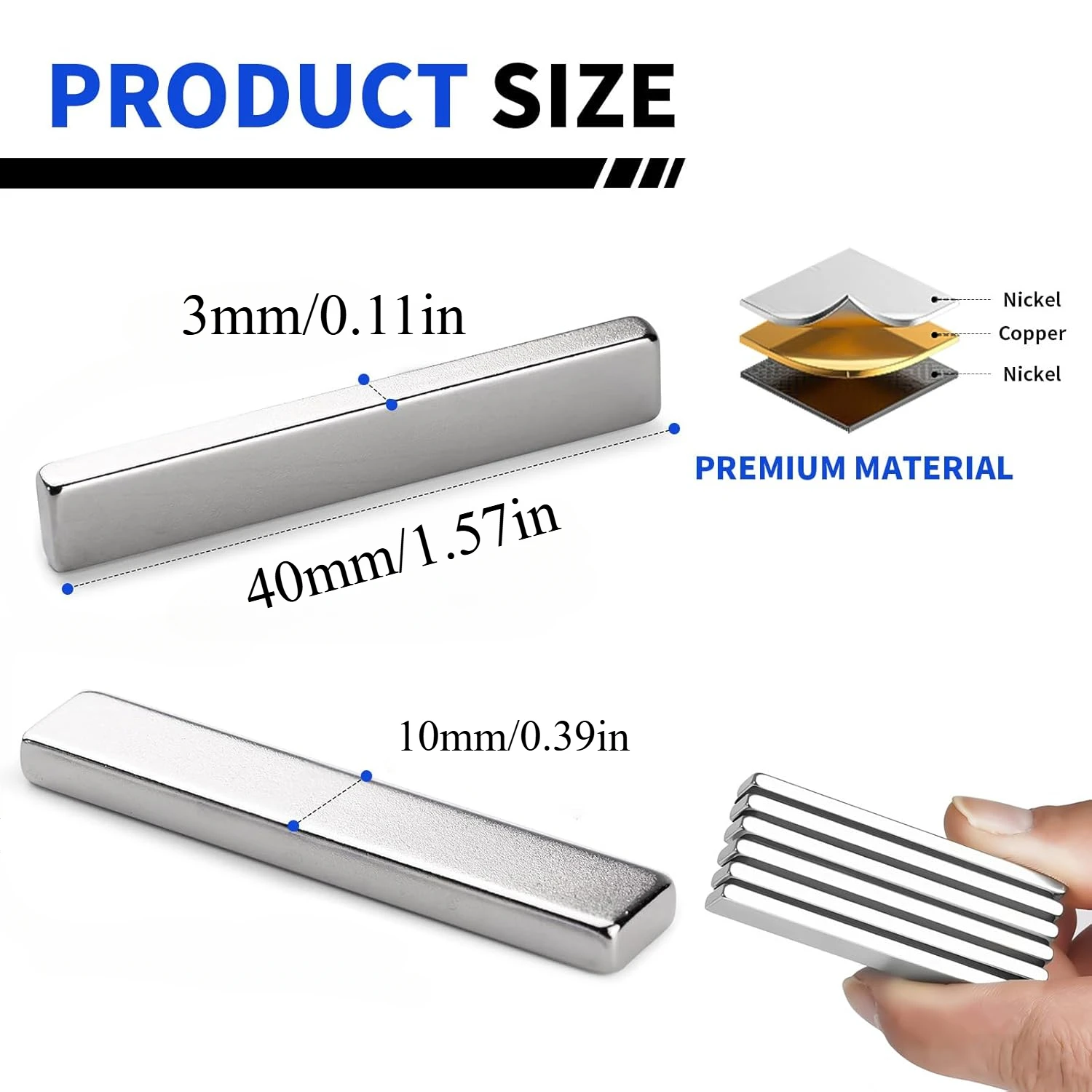 10/16 Stück N30 30x10x3mm/40x10x3mm rechteckige Kühlschrankmagnete, weit verbreitet in Lagerhallen, Büros, Karten, Eisentüren, Schulen – Detail 2