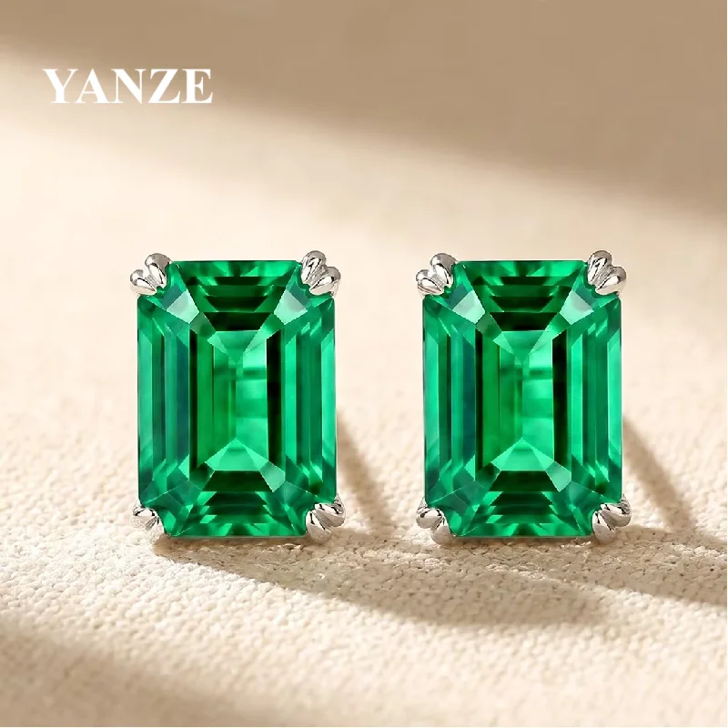 Fashion 5*7mm Lab Tsavorite 925 Sterling Silver Green Emerald Stud Earrings For Women