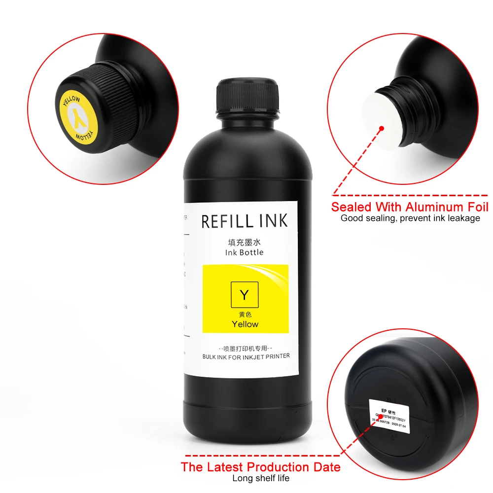 5Colors/Set 500ML LED UV Ink For Epson 1390 1400 1410 R280 R290 L800 L805 L1800 XP600 TX800 DX4 DX5 DX6 DX7 i3200 4720 i1600