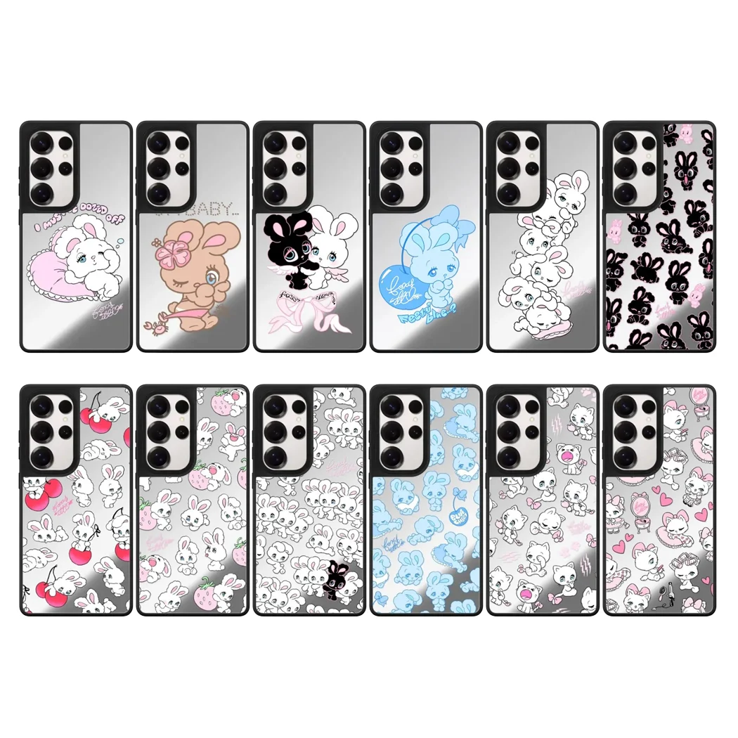 

Cute Rabbits Pattern Mirror Surface Magnetic Phone Cover for Samsung Galaxy S23 S24 S25 Ultra S25+ Plus Case