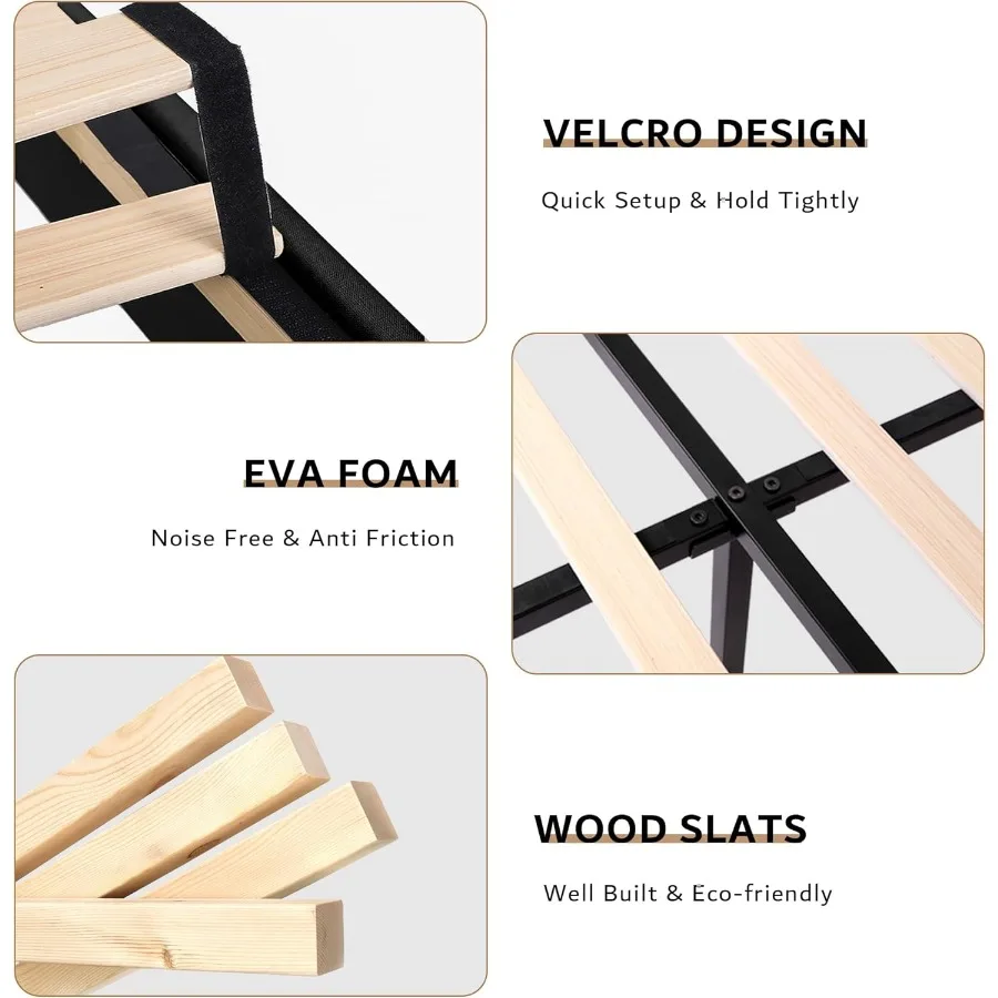 إطار سرير كوين مع تصميم مريح بظهر مجنح ومحطة شحن مدمجة وسرير بمنصة منجد تتميز بزر معنقدة #6