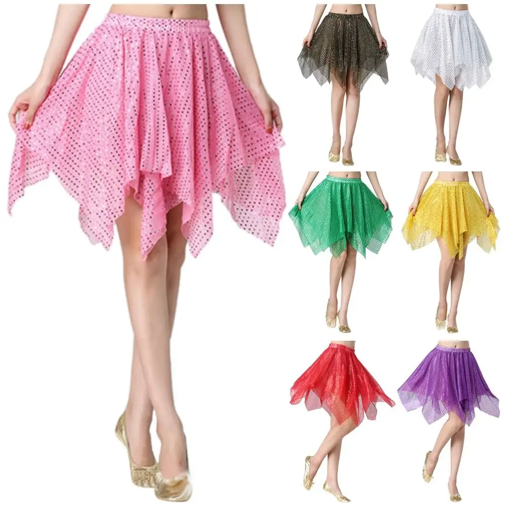 Falda de traje de baile de rendimiento de nailon, traje de danza del vientre, accesorios de danza del vientre, falda brillante con lentejuelas, disfraz de actuación