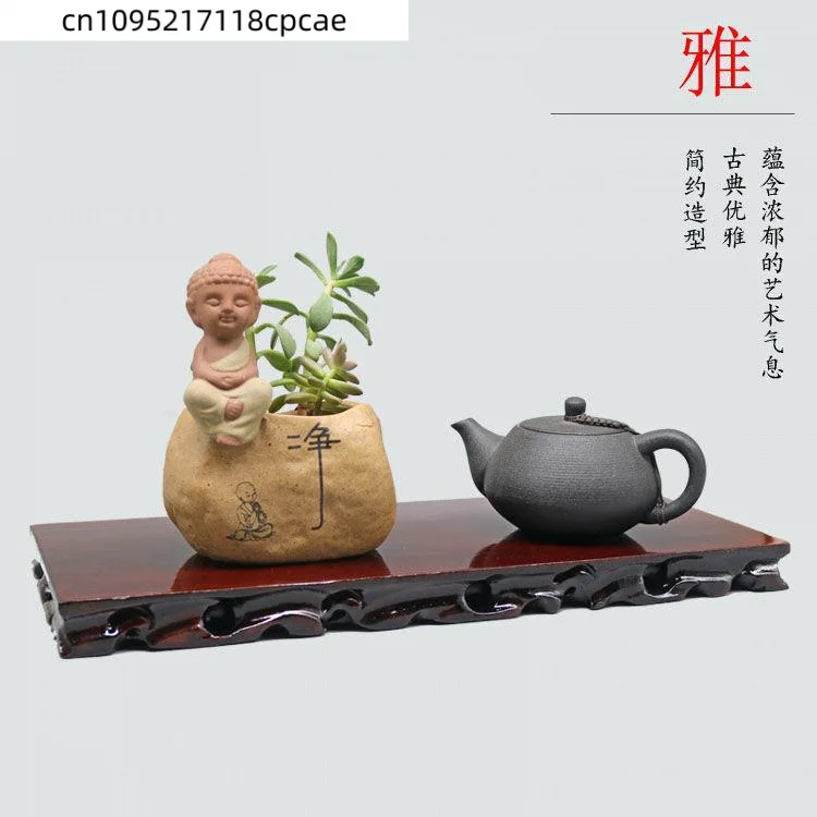 Rechteckiger Dekorativer Sockel aus Massivholz mit Wurzelholzschnitzerei als Ausstellungsständer für Vasen, Teekannen, Buddha-Statuen, Teesets – Detail 4