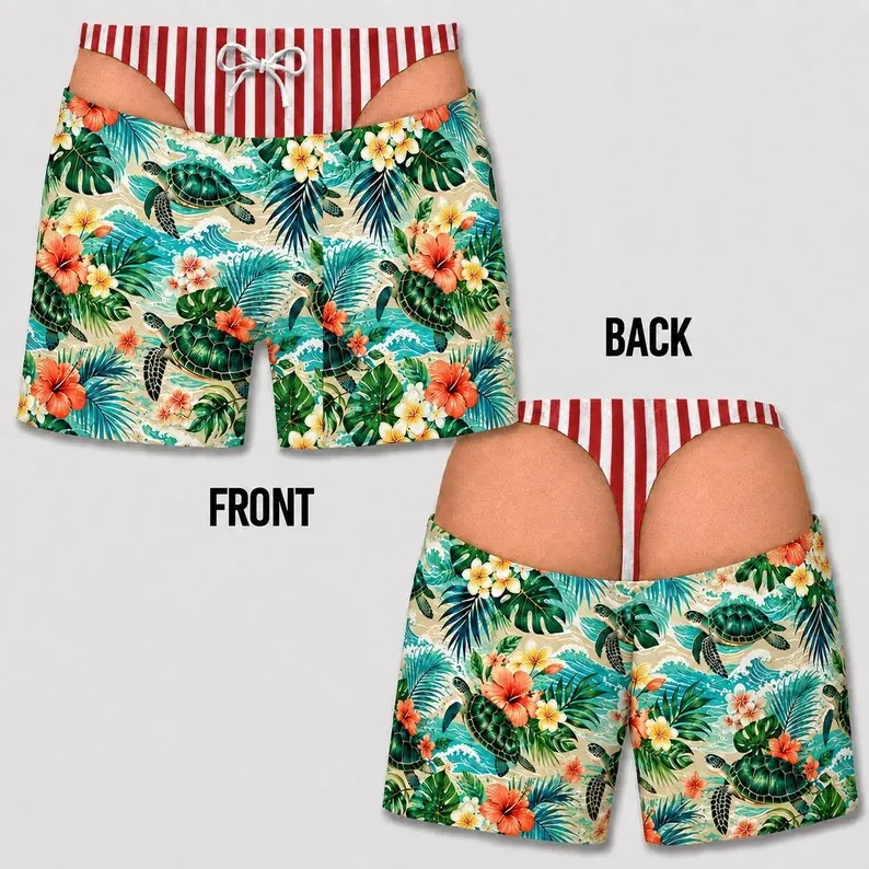 Hawaiian Hibiscus Palm Tree Beach Shorts for men Leopard Print Swim Trunks Summer Quick Dry Board Shorts Vacation Bathing Suit